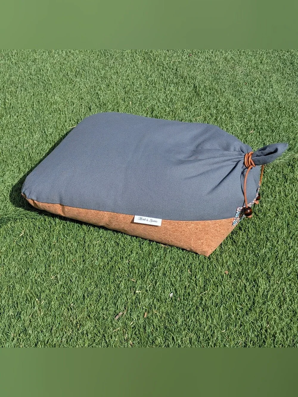 Monk & Llama Meditation Cushion Cork Base & Slate Gray Canvas Zafu Floor Pillow